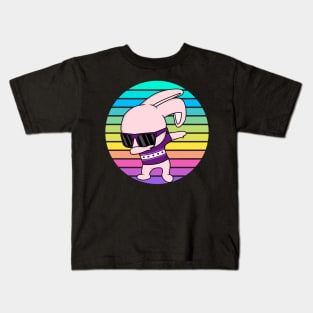 Funny Bunny Rabbit Dabbing with Rainbow Sunset Kids T-Shirt